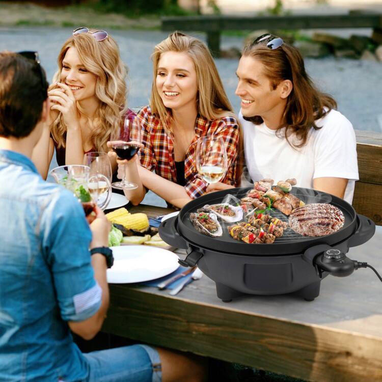 Alt View 3. HONGGE - Electric Indoor Outdoor Grill with Removable Stand and Dual Zone Plate - Black.