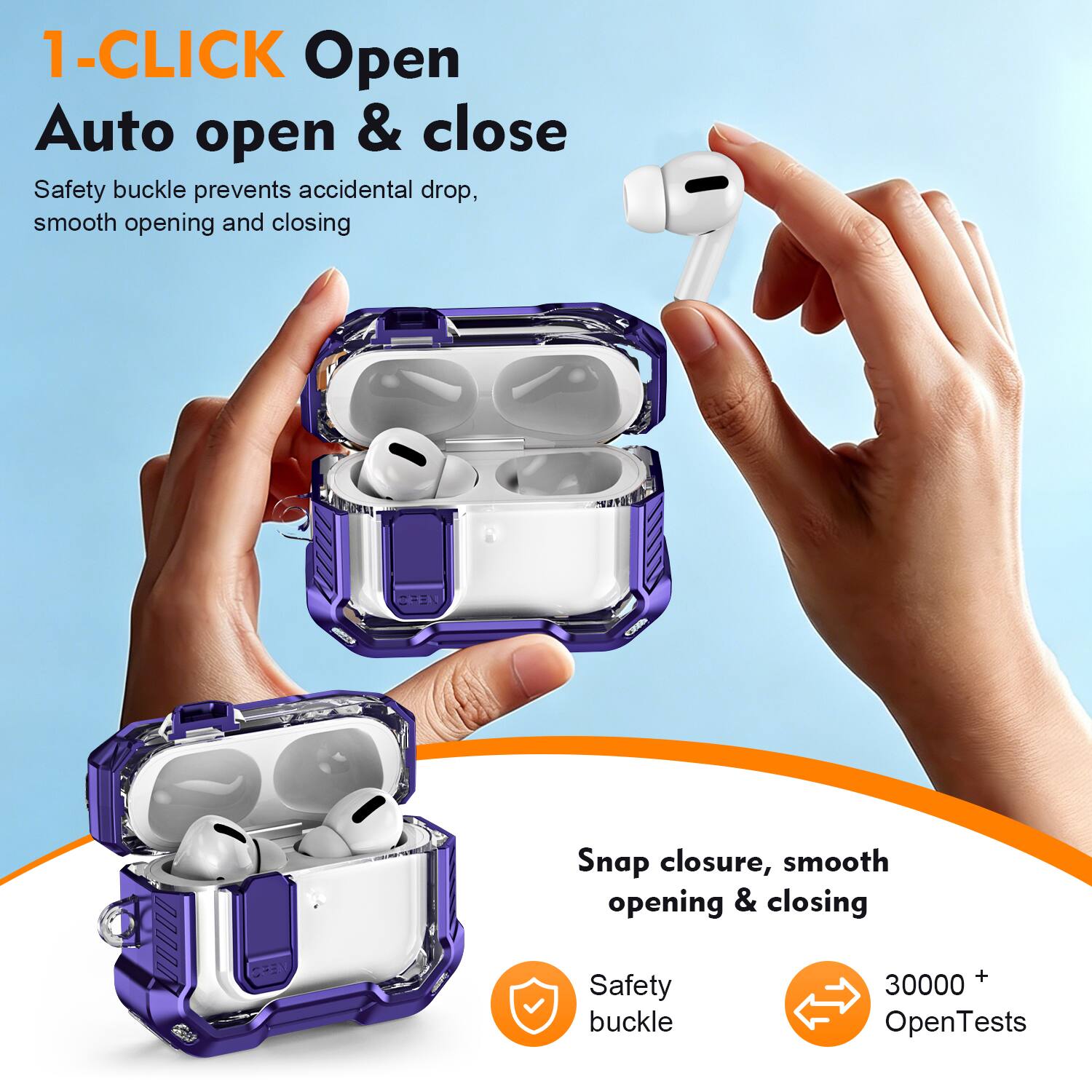 1-CLICK Open  
Auto open & close  
Safety buckle prevents accidental drop, smooth opening and closing  

Snap closure, smooth opening & closing  

Safety buckle  
30000+ OpenTests