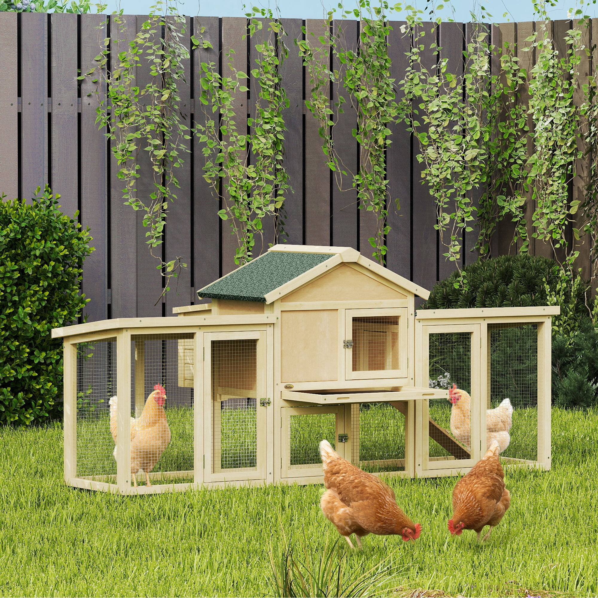 Alt View 1. Pawhut - Chicken Coop ith Nesting Box, Double Runs, Removable Tray, Ramp - Natural Wood.