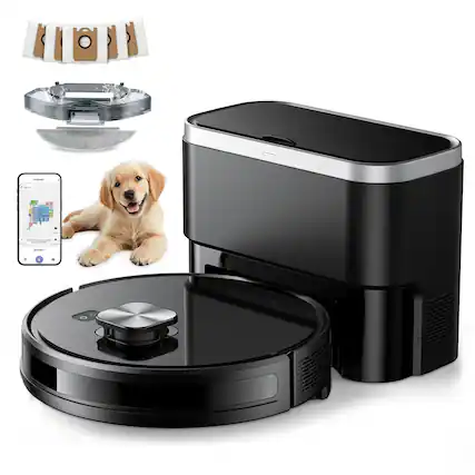 Front. Teendow - Robot Vacuum and Mop Combo, 11500Pa Powerful Suction, LiDAR Smart Mapping, Self-Emptying Base (90-Day), 160 Min Runtime - Black.