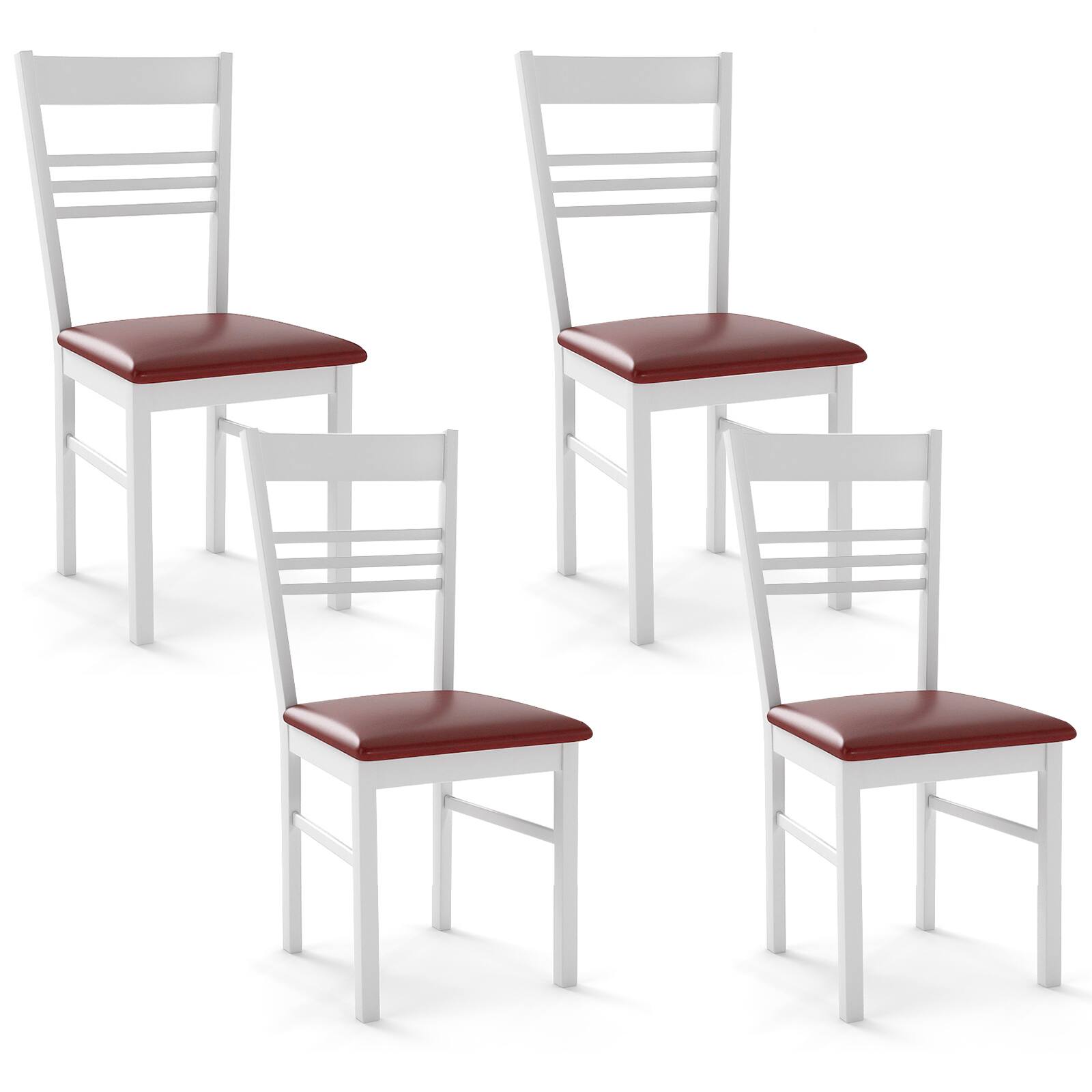 Gymax - Wood Dining Chairs Set of 4 w/Rubber Wood Frame Padded Seat & Slatted Backrest - White