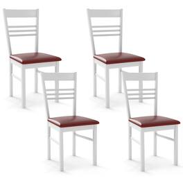 Gymax - Wood Dining Chairs Set of 4 w/Rubber Wood Frame Padded Seat & Slatted Backrest - White