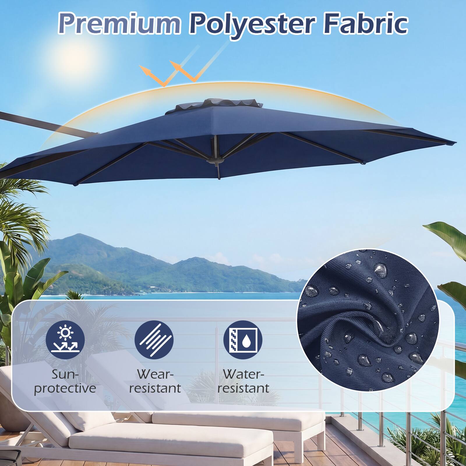 Premium Polyester Fabric

- Sun-protective
- Wear-resistant
- Water-resistant