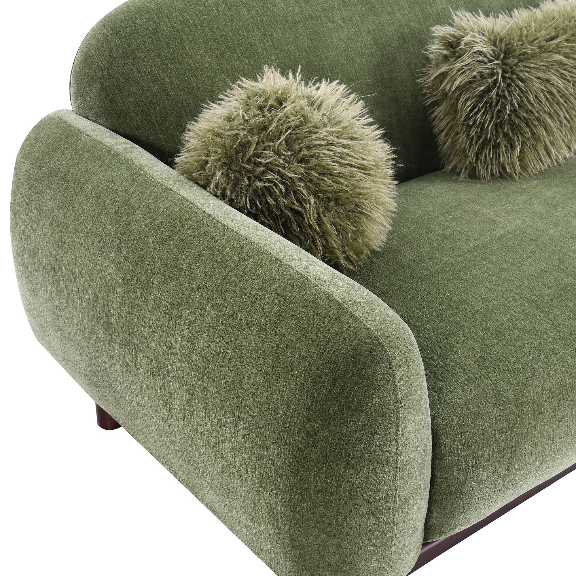 Alt View 2. Parrot Uncle - 3-Seater Chenille Sofa Plush Bench Seating with Pocket Coil Support, Faux Fur Accent Cushions, Cozy Living Room Couch - Olive Green.