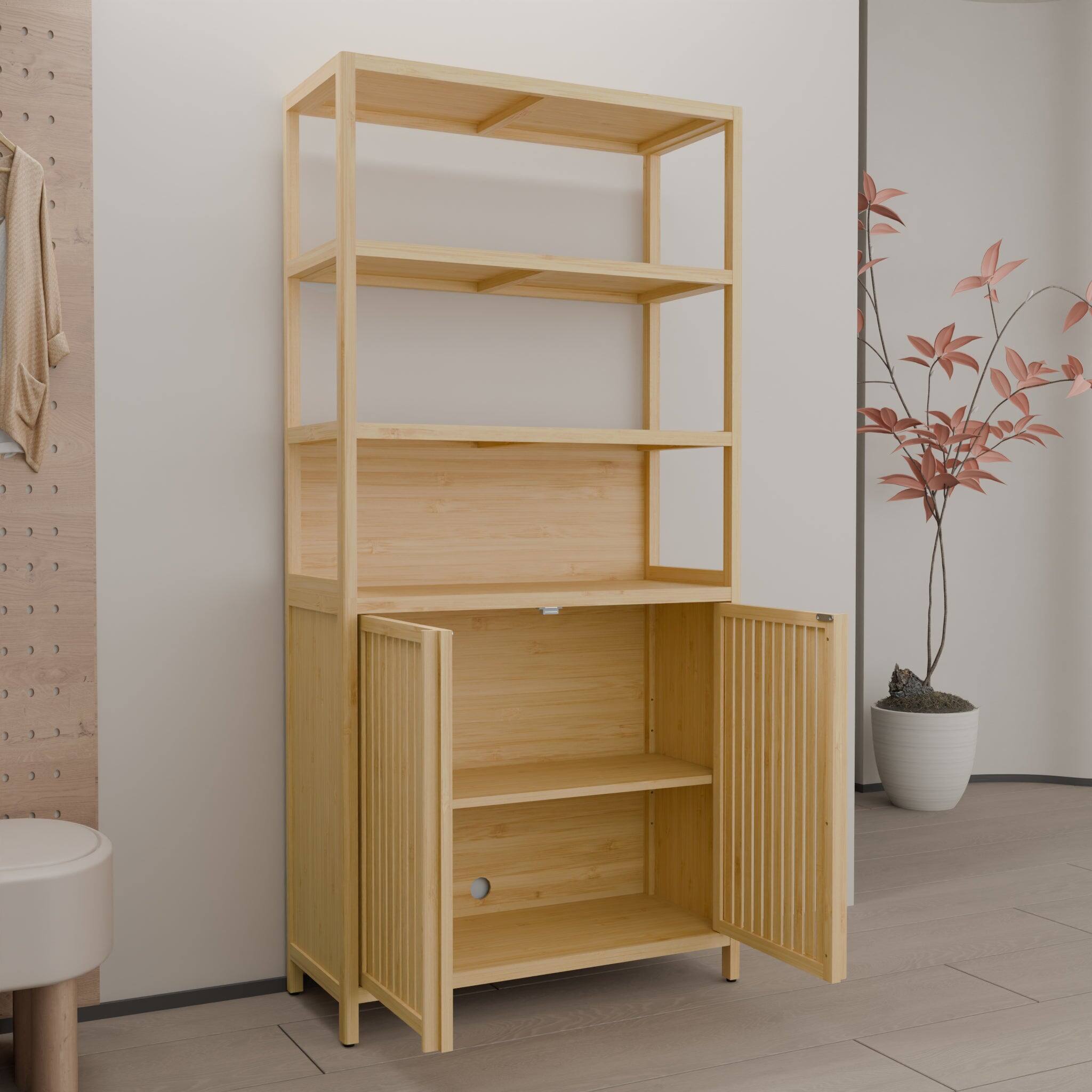 Alt View 7. Boyel Living - Sixty Four Inch Tall Bamboo Storage Cabinet with Double Doors Drawers and Adjustable Shelves - Natural.