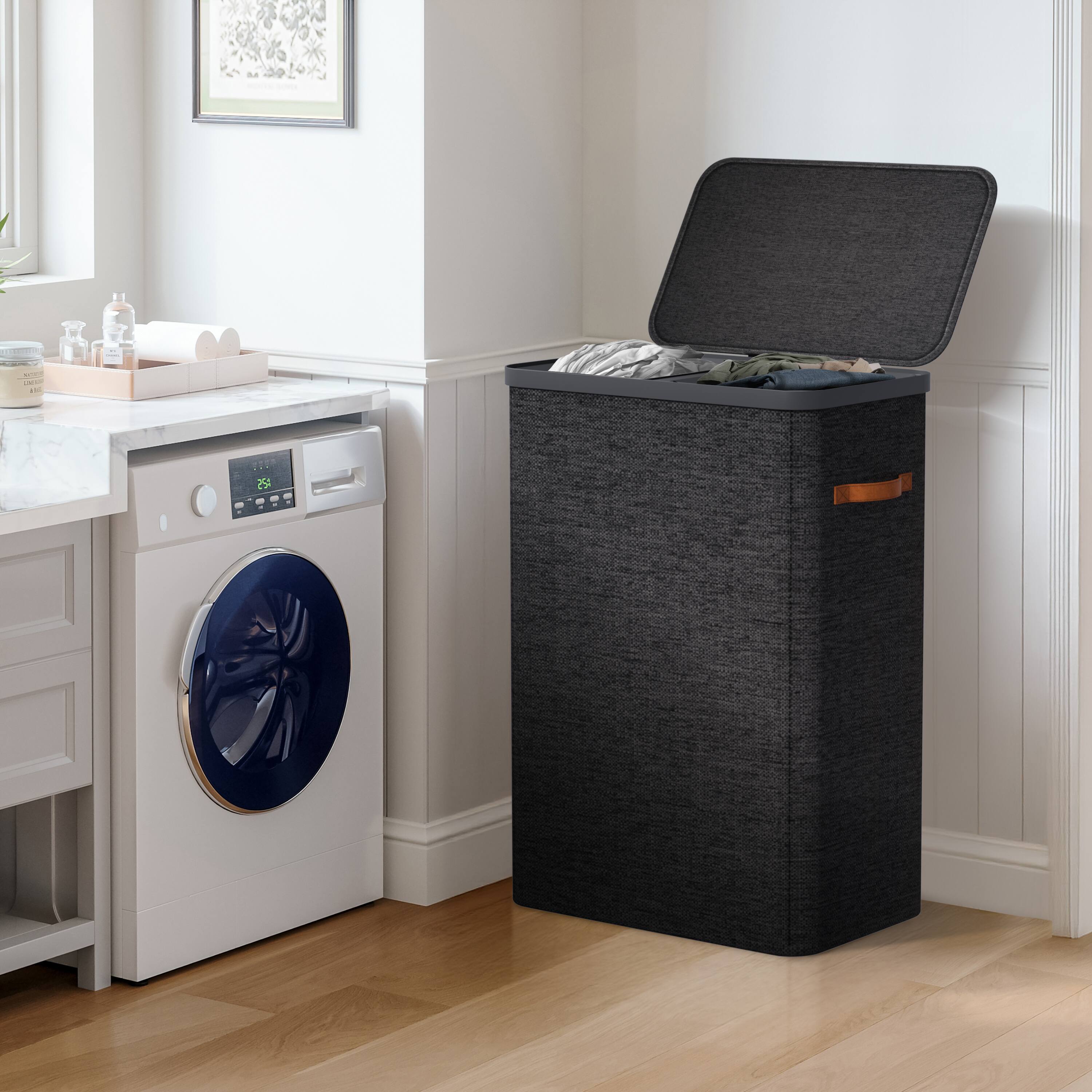 Alt View 5. Sorbus - Sorbus Fabric Laundry Hamper, Collapsible 2-Compartment Laundry Basket with Removable Laundry Bag - Black.