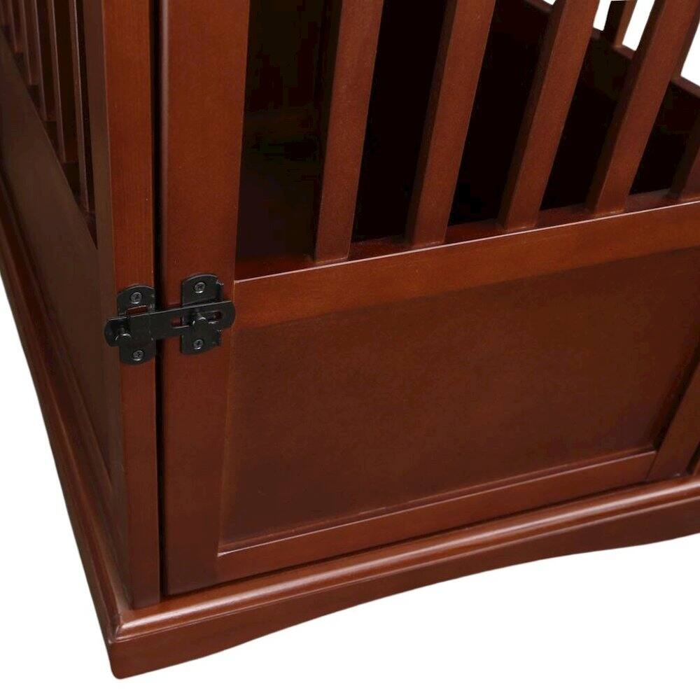Alt View 1. FurniFact - Walnut Dog Kennel Furniture with Gate, Solid Wood Dog Crate End Table - Walnut.