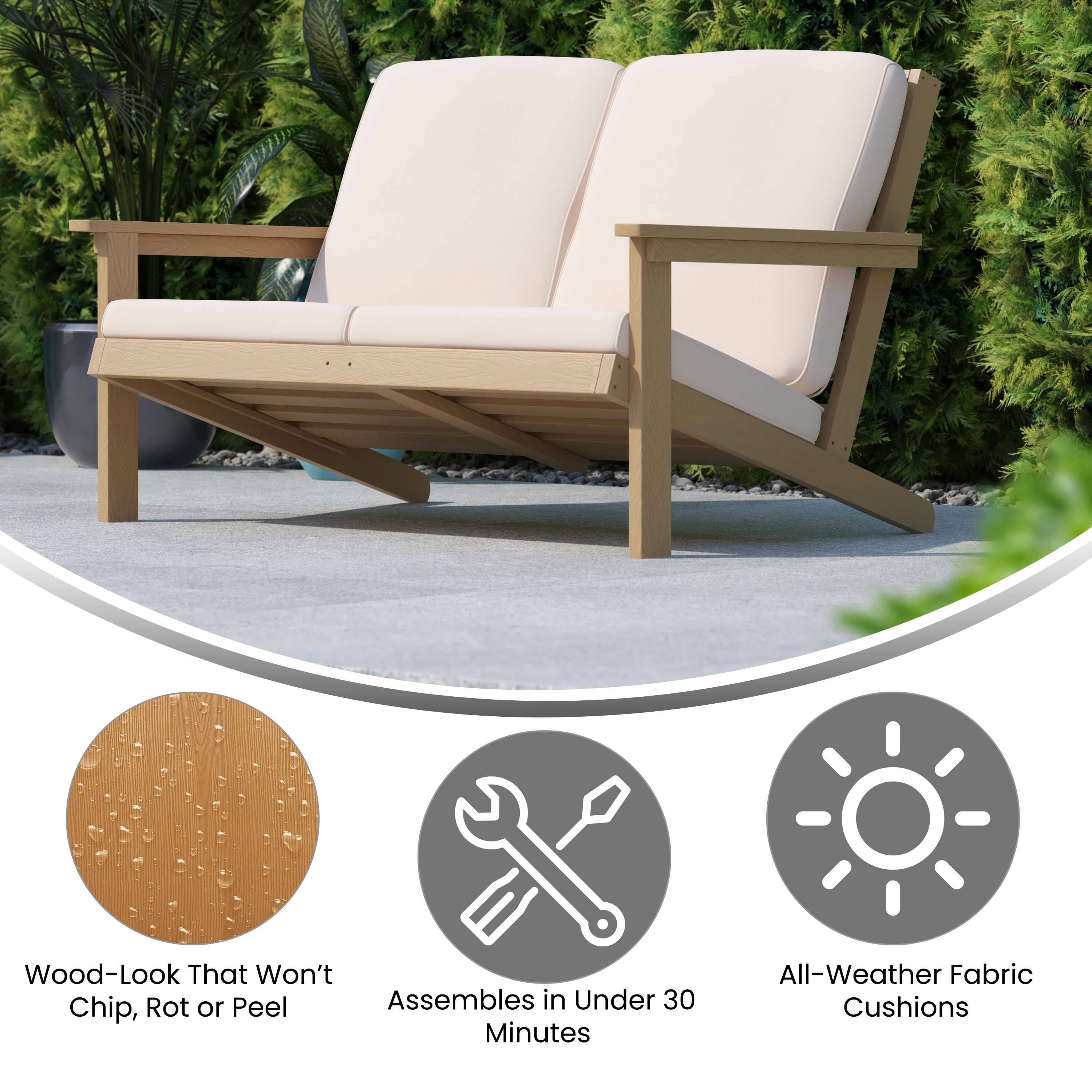 Wood-Look That Won't Chip, Rot or Peel  
Assembles in Under 30 Minutes  
All-Weather Fabric Cushions