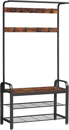 Songmics Home - 4-in-1 Hall Tree with Shoe Bench Coat Rack and Removable Hooks Rustic and Black - Brown