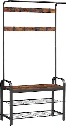 Front. Songmics Home - 4-in-1 Hall Tree with Shoe Bench Coat Rack and Removable Hooks Rustic Brown and Black - Brown.
