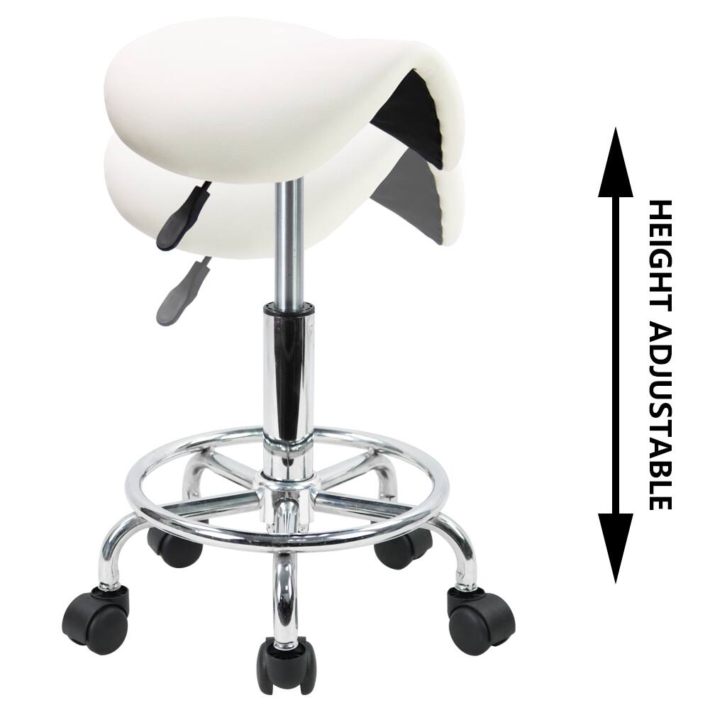 KKTONER Saddle Stool with Foot Rest PU Leather Swivel Adjustable