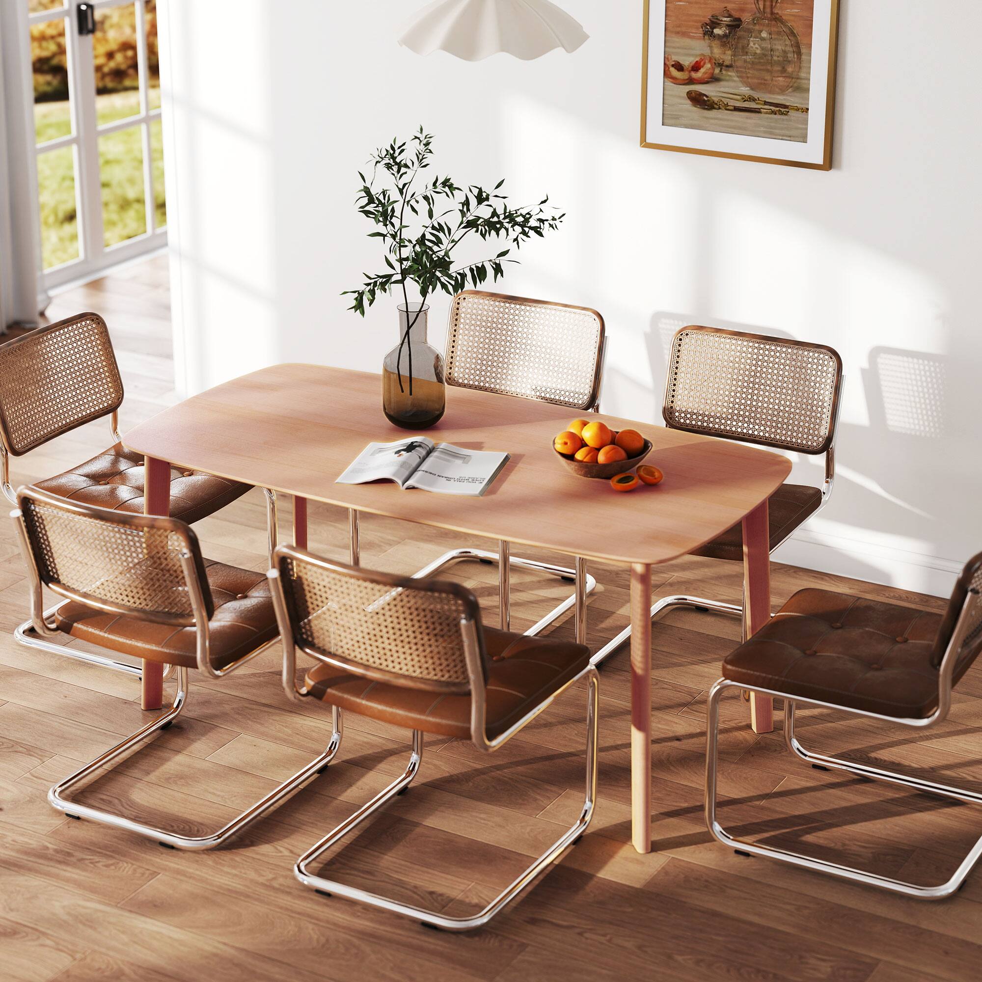Alt View 1. Homcom - Wood Dining Table for 6 - Natural Wood.