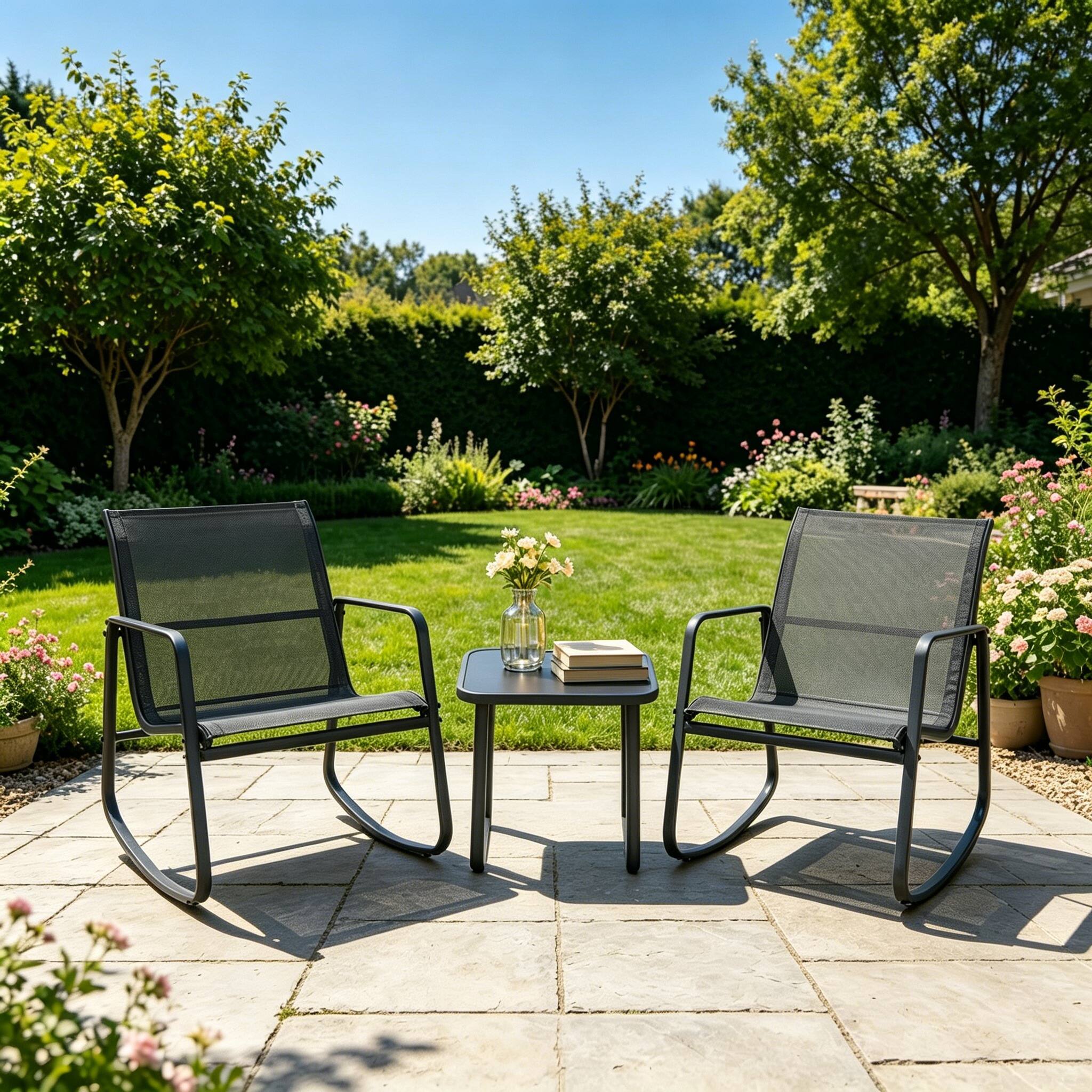 Angle. Ainfox - Ainfox 3 PCS Rocking Patio Furniture Set,Outdoor Patio with Chairs and Coffee Table,for Backyard,Lawn,Garden,Poolside - Black.