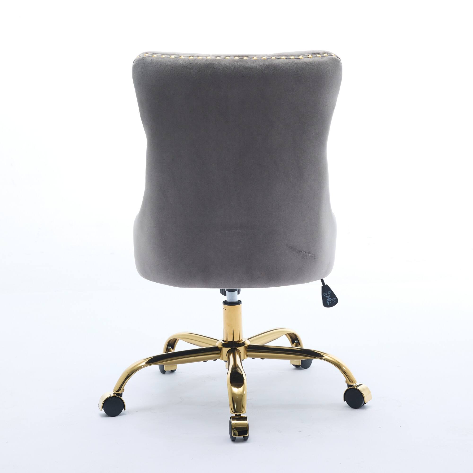 Back. PexFix - Modern Office Chair, Tufted Velvet Upholstery, Adjustable Height & Swivel with Chrome Base, for Home Office - Gray.