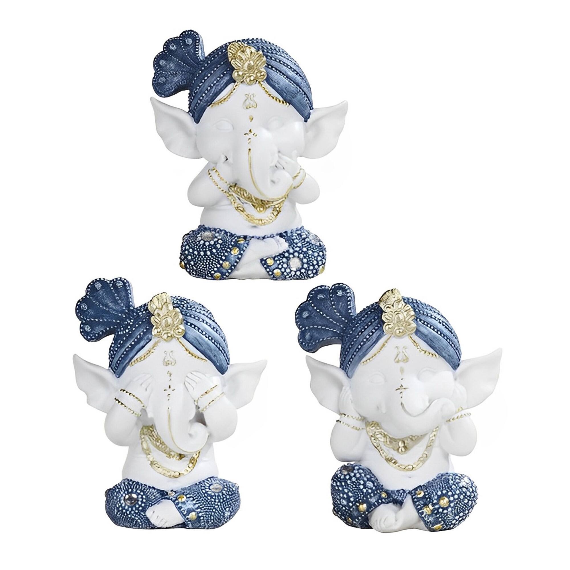 FC Design - 3-PC Ganesh Hear-No, See-No, Speak-No Evil 4.25"H Figurine Set Computer Desk Tabletop Home Decor Gift - Multi-Color