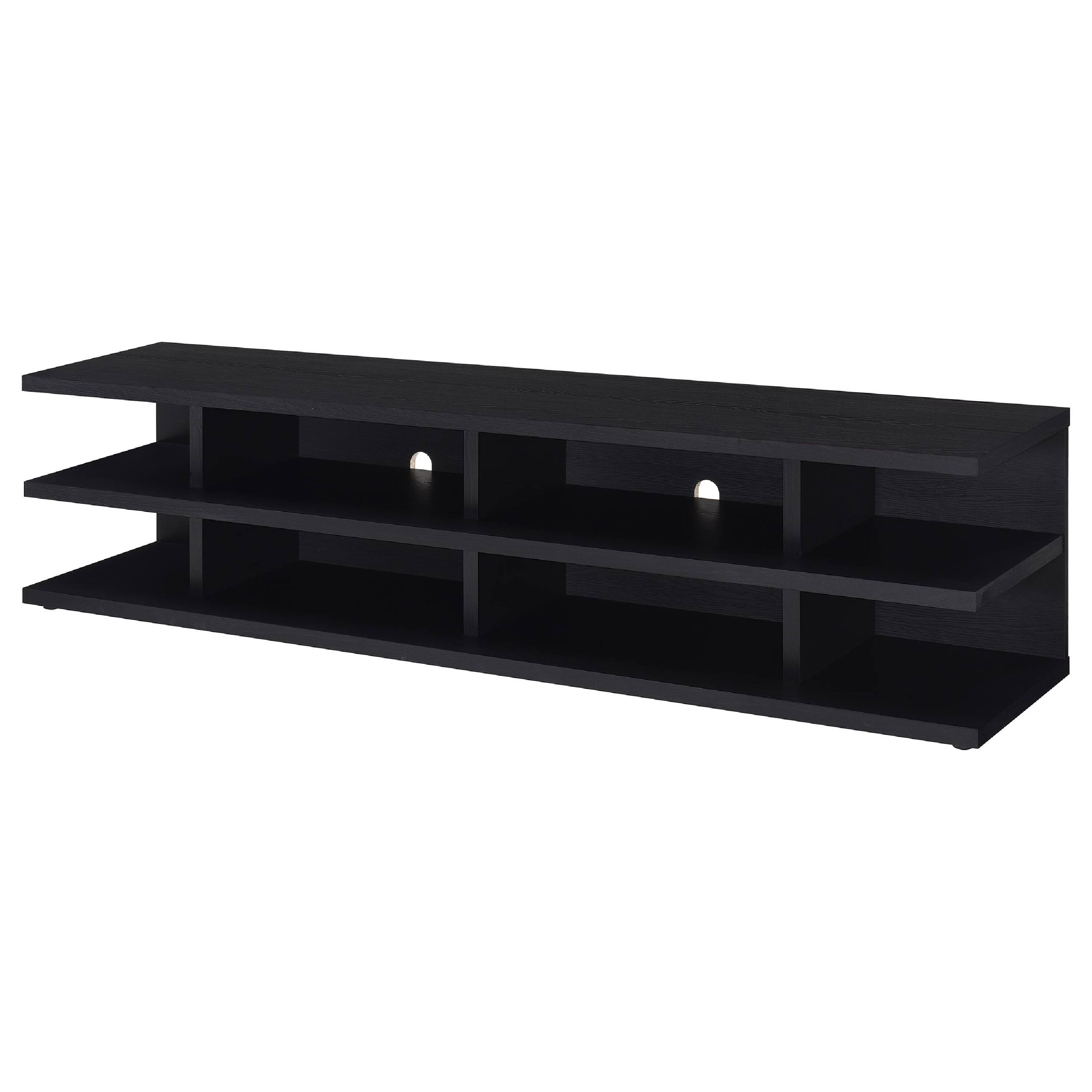 Alt View 4. Manhattan Lane - Carie TV Stand Media Console, 2-Tier Open Shelves, Black Wood 78 Inch - Black.