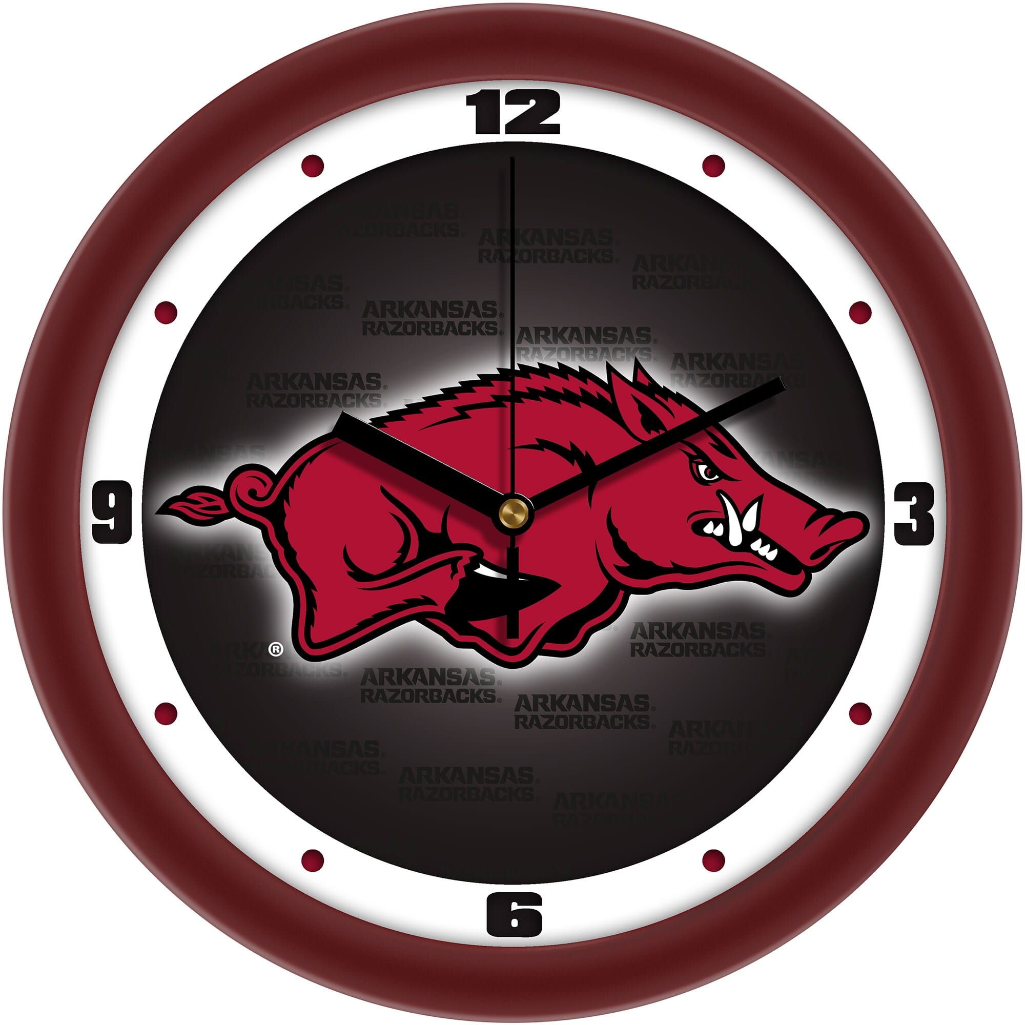MpDirect - Arkansas Razorbacks 11.5'' Suntime Premium Glass Face Dimension Wall Clock - Multicolor
