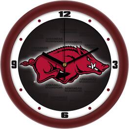 MpDirect - Arkansas Razorbacks 11.5'' Suntime Premium Glass Face Dimension Wall Clock - Multicolor