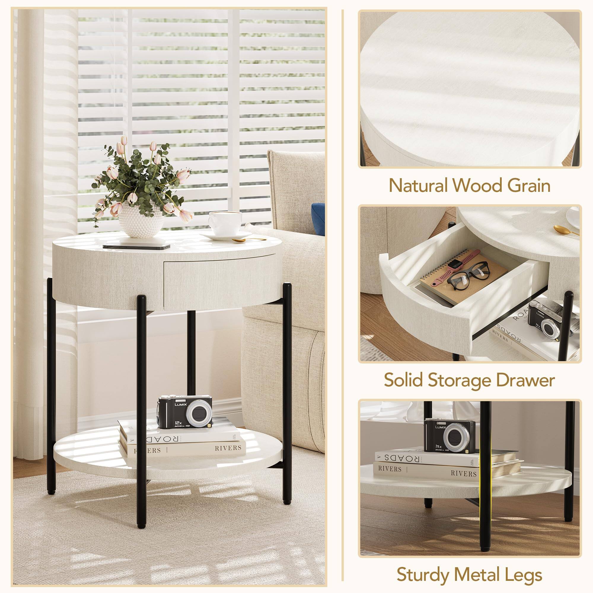 Natural Wood Grain

Solid Storage Drawer

Sturdy Metal Legs