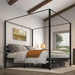 Hivvago - King size Modern Four Poster Metal Canopy Bed - Black