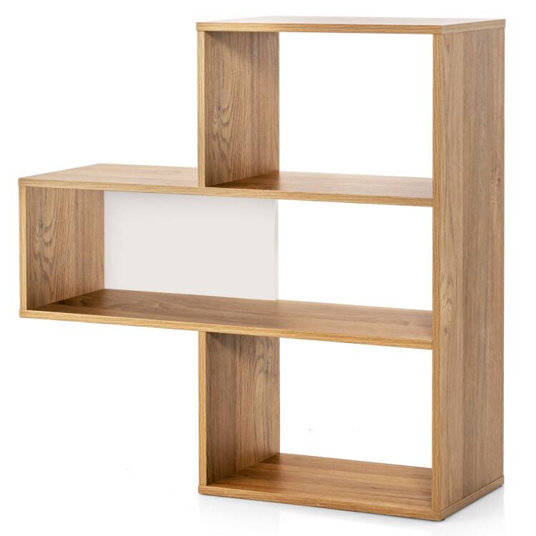 Front. SlickBlue - Modern Convex 3-Shelf Bookshelf with Anti-Tip for Room Organization - Natural.