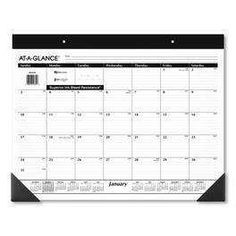 AT-A-GLANCE - Monthly Refillable Desk Pad 22 x 17 White Sheets Black Binding Black Corners 12 Month Jan to Dec 2026