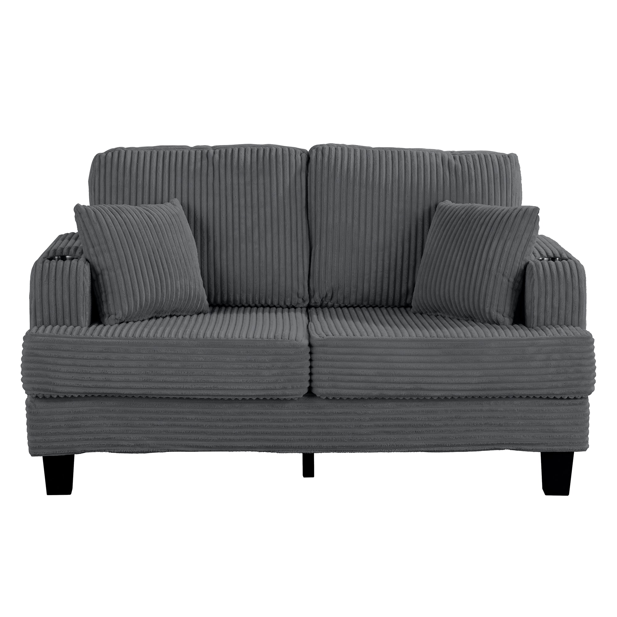 Vaczon - 2-Seater Loveseat Sofa with Cup Holders and 2 Throw Pillows for Living Room or Apartment - Gray