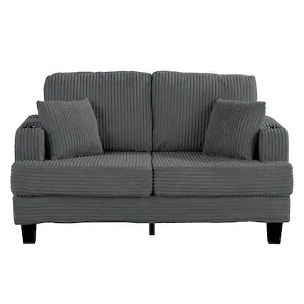 Front. Vaczon - 2‑Seater Loveseat Sofa with Cup Holders & 2 Pillows Comfortable Living Room Couch for Movie Nights and Small Spaces - Gray.