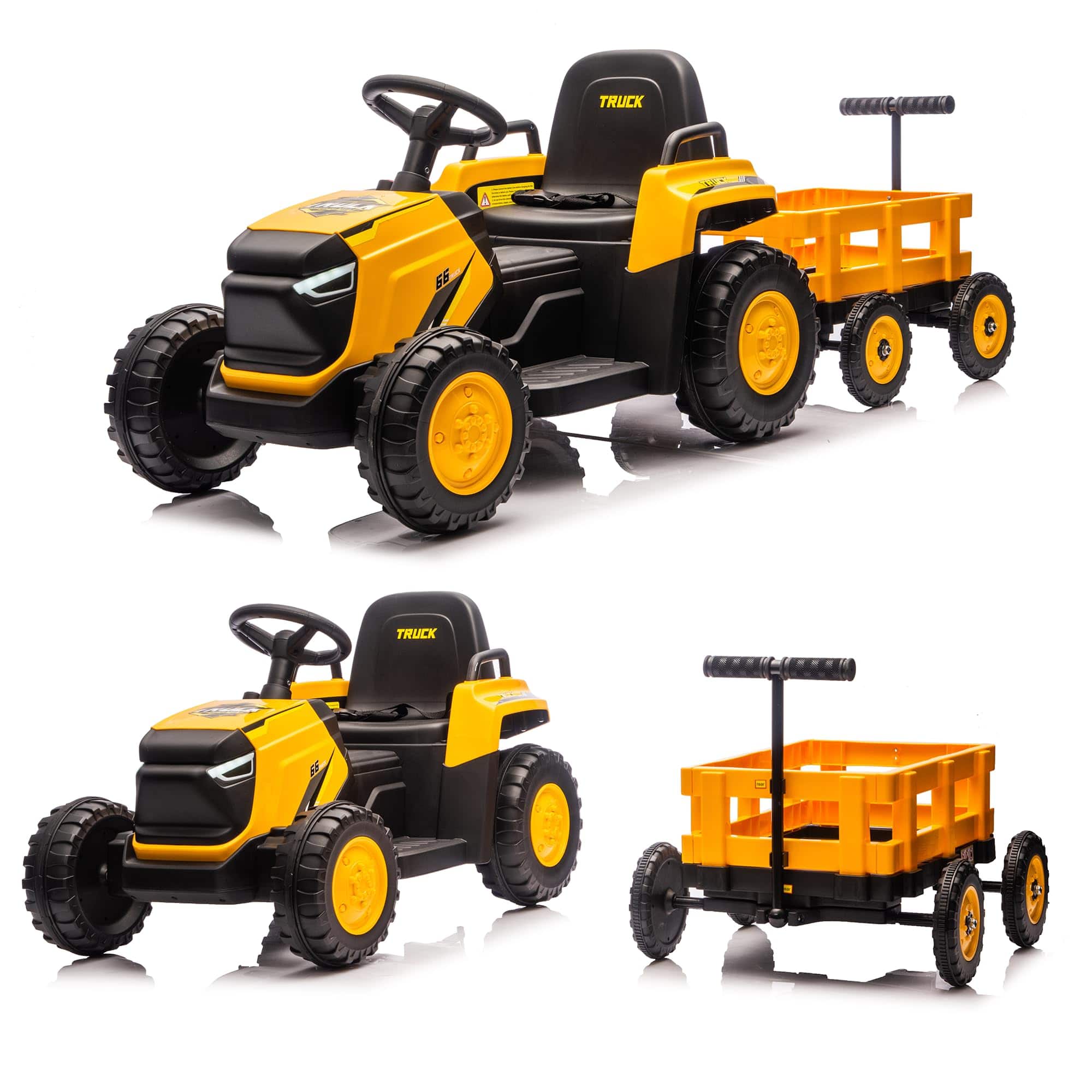 Qeetex - 12V Battery-Powered Ride-On Tractor and Trailer Set for Toddlers - Yellow