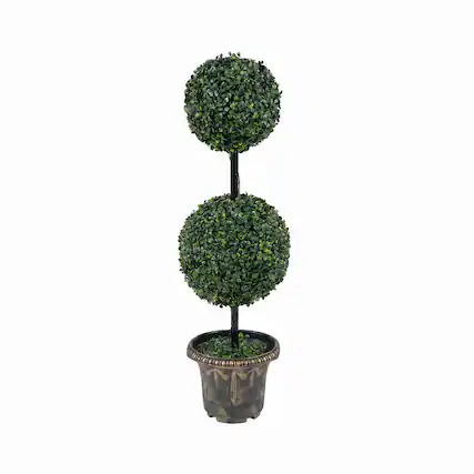 Front. Costway - Costway 1 PCS Artificial Boxwood Topiary Tree,Sun-Protective Double Ball Shrubs,Potted Plants - Green, Black, Golden.
