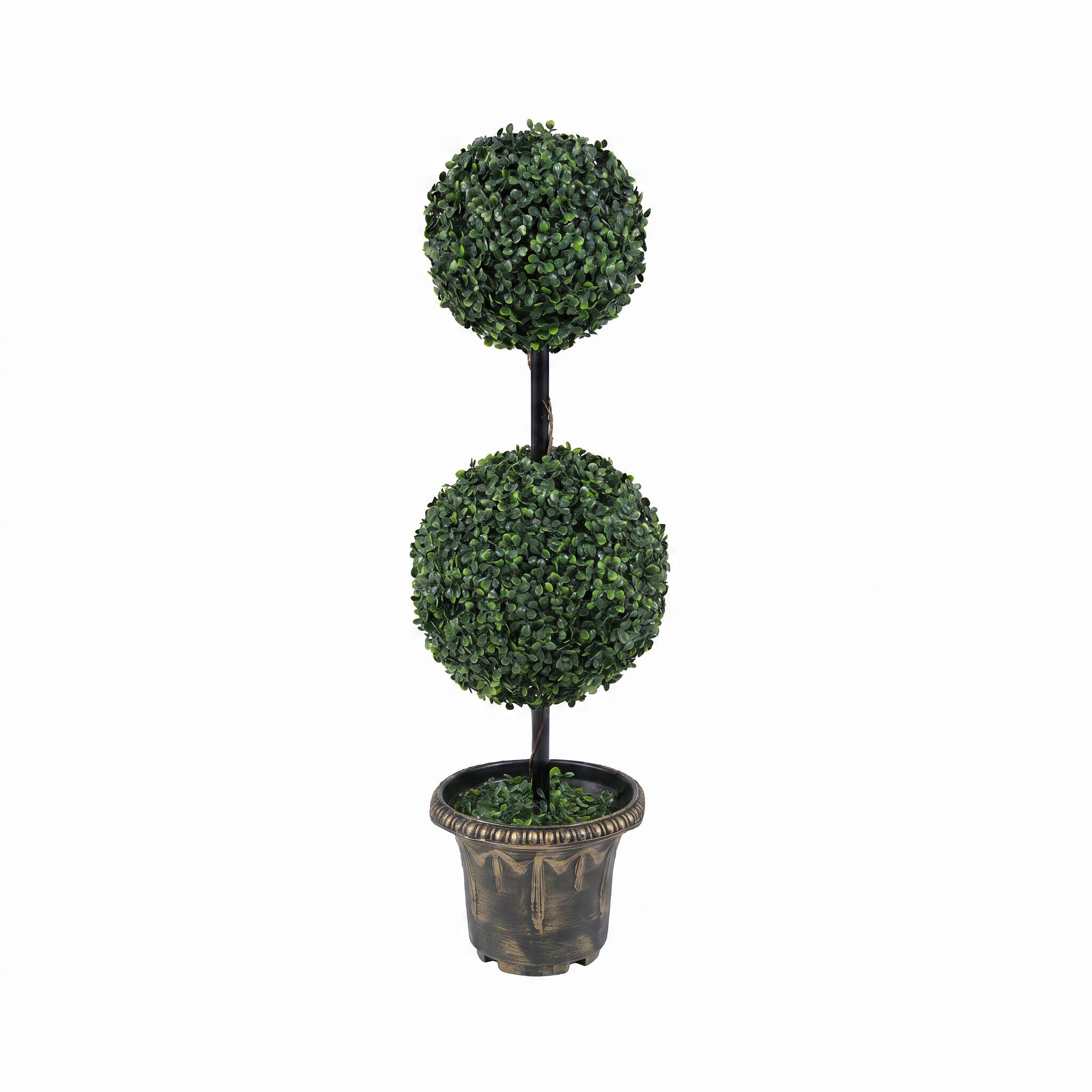 Front. Costway - Costway 1 PCS Artificial Boxwood Topiary Tree,Sun-Protective Double Ball Shrubs,Potted Plants - Green, Black, Golden.