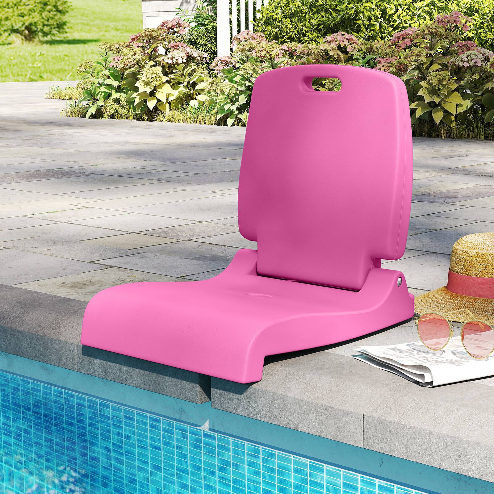Alt View 3. Gymax - Gymax 2PCS Poolside Chairs for Edge of Pool Foldable Outdoor Pool Chair Pink - Pink.