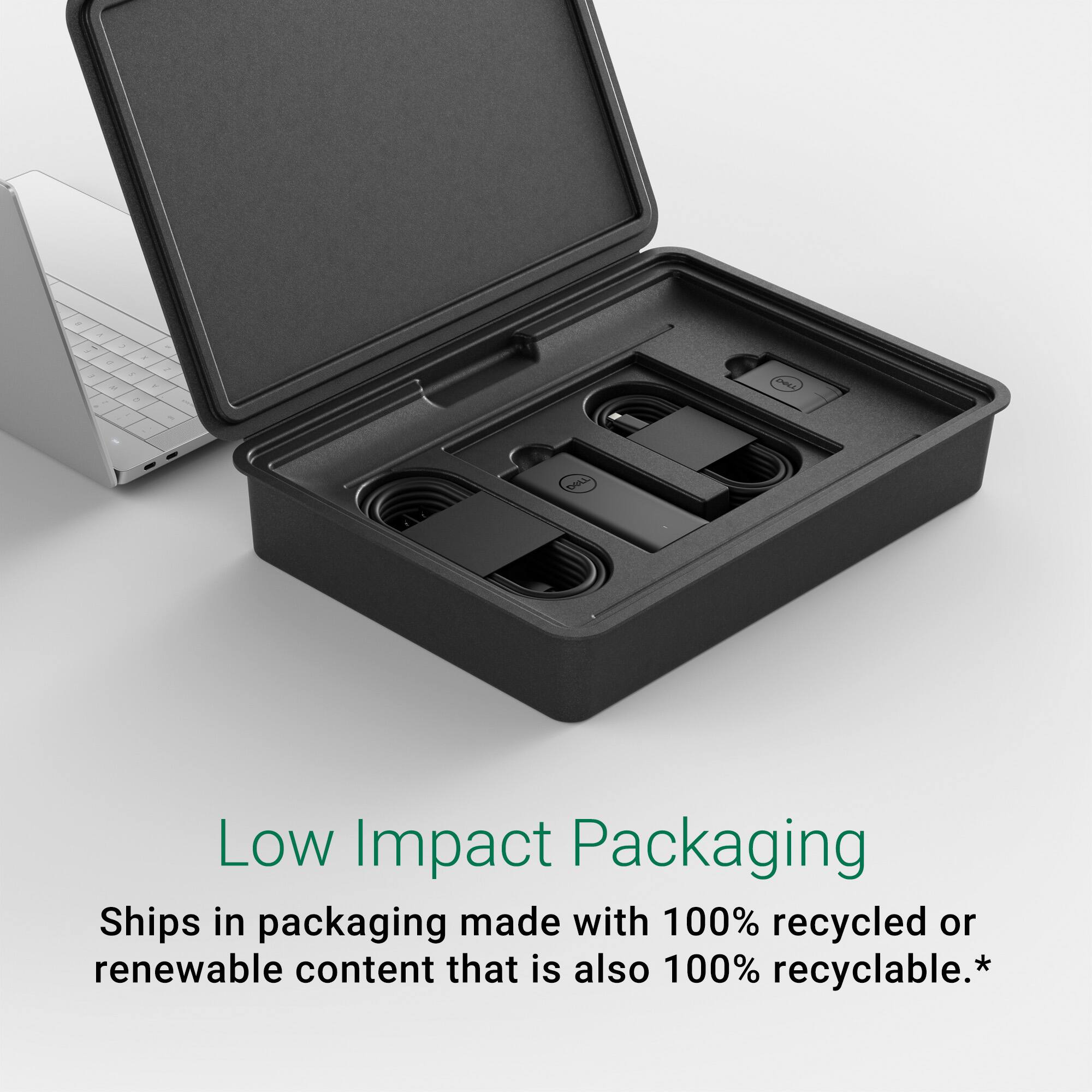 Low Impact Packaging Ships in packaging made with 100% recycled or renewable content that is also 100% recyclable.*