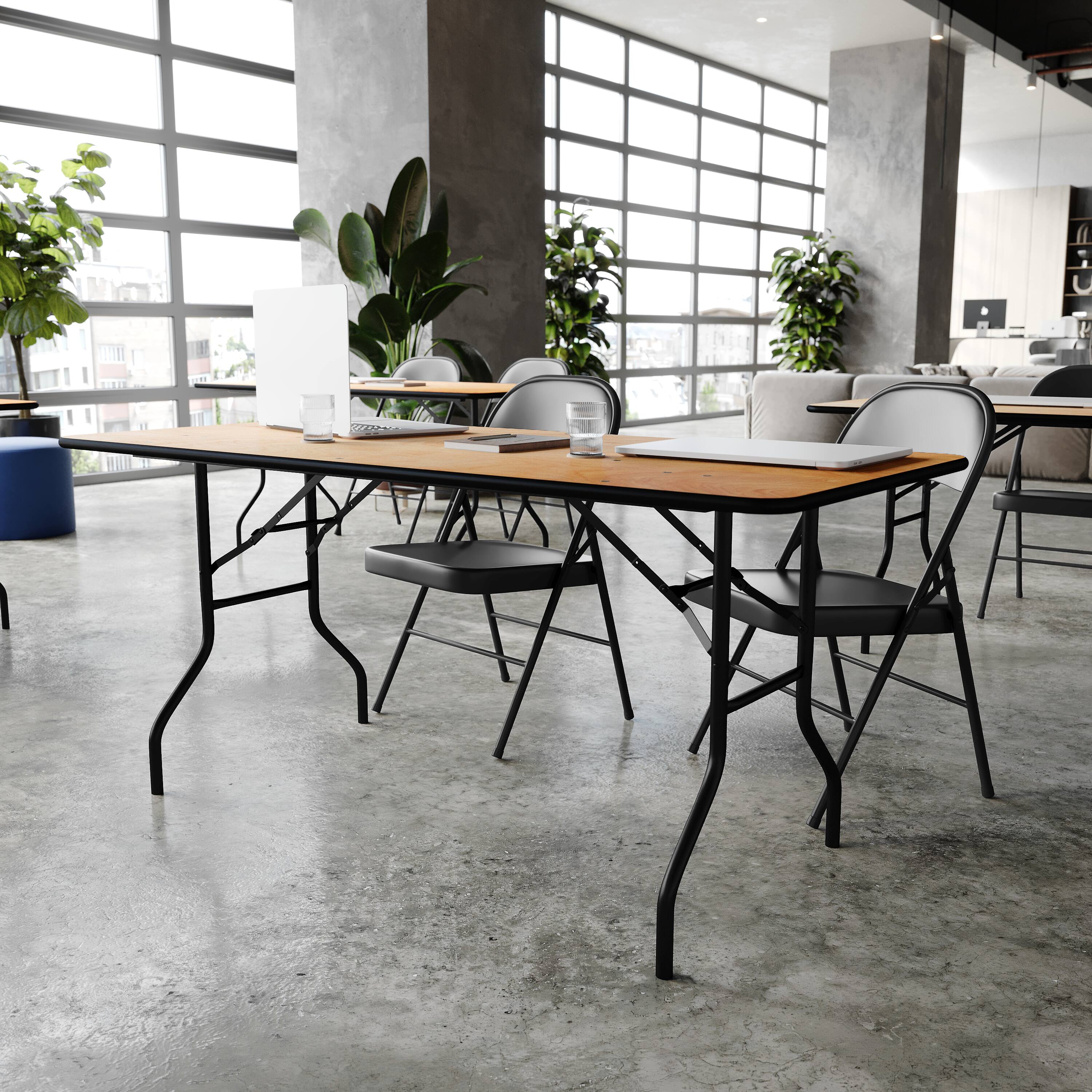 Alt View 3. Emma + Oliver - 6-Foot Rectangular Wood Folding Banquet Table with Clear Coated Finished Top - Natural.