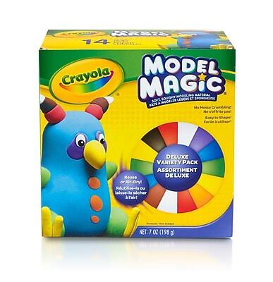 2R4S 14  
MODEL MAGIC  
Crayola  
MODELING MATERIAL SOFT, SOLASHT LEGCRE ET SPONGIEUSE PATE A MODELER  
No Messy Crumbling Ne s'effrite pas!  
Easy to Shape! Facile à façonner!  
DELUXE VARIETY PACK ASSORTIMENT DE LUXE  
Reusable or Air-Dry Rutilisable ou laisse-la sécher  
NET: 7 OZ (198 g)