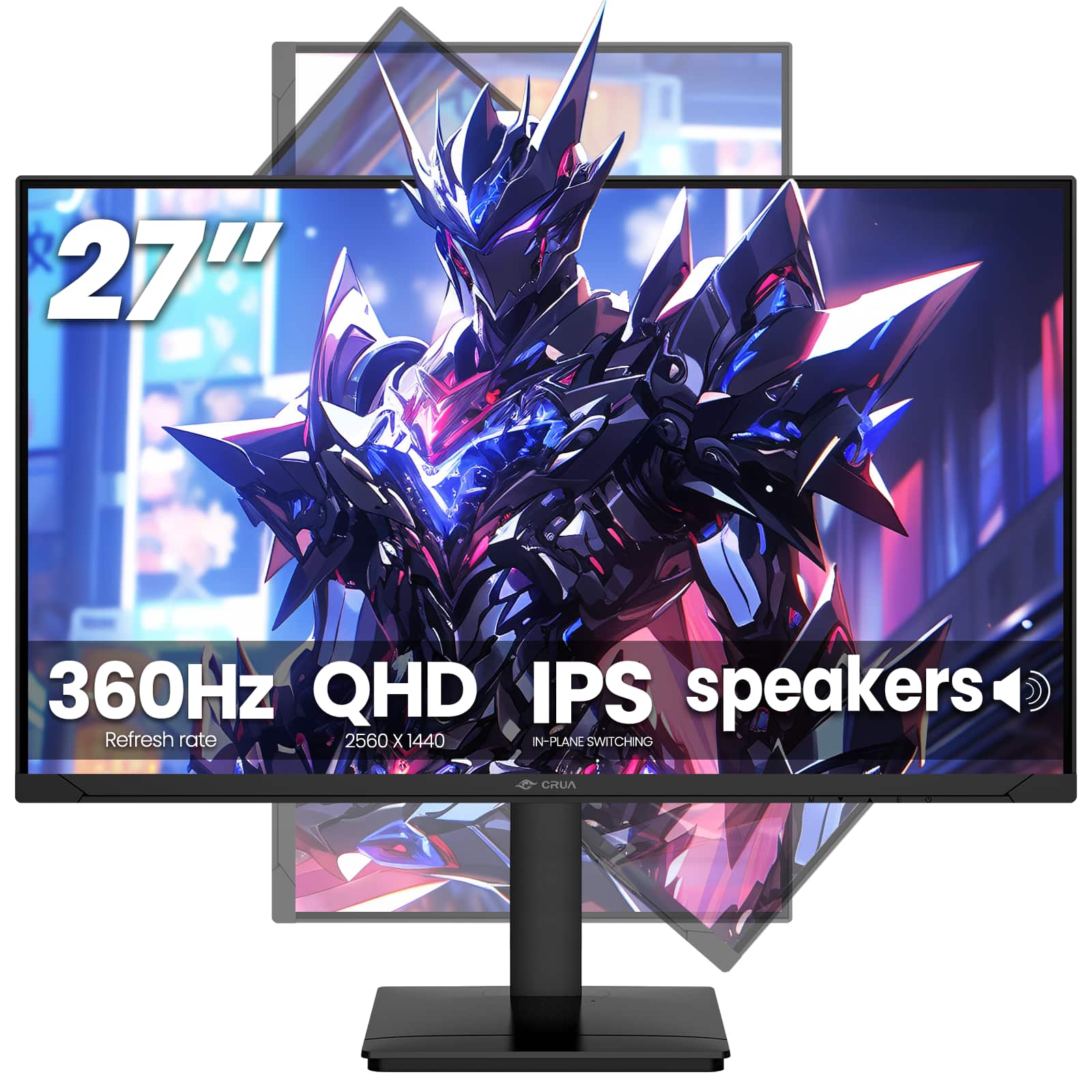 CRUA - 27'' 2K 360Hz IPS Gaming Monitor, QHD 1440P, 120%sRGB, Built-in Speakers, Height/Pivot/Swivel/Tilt Adjustable, FreeSync,