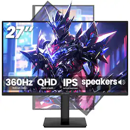 CRUA - 27'' 2K 360Hz IPS Gaming Monitor, QHD 1440P, 120%sRGB, Built-in Speakers, Height/Pivot/Swivel/Tilt Adjustable, FreeSync,