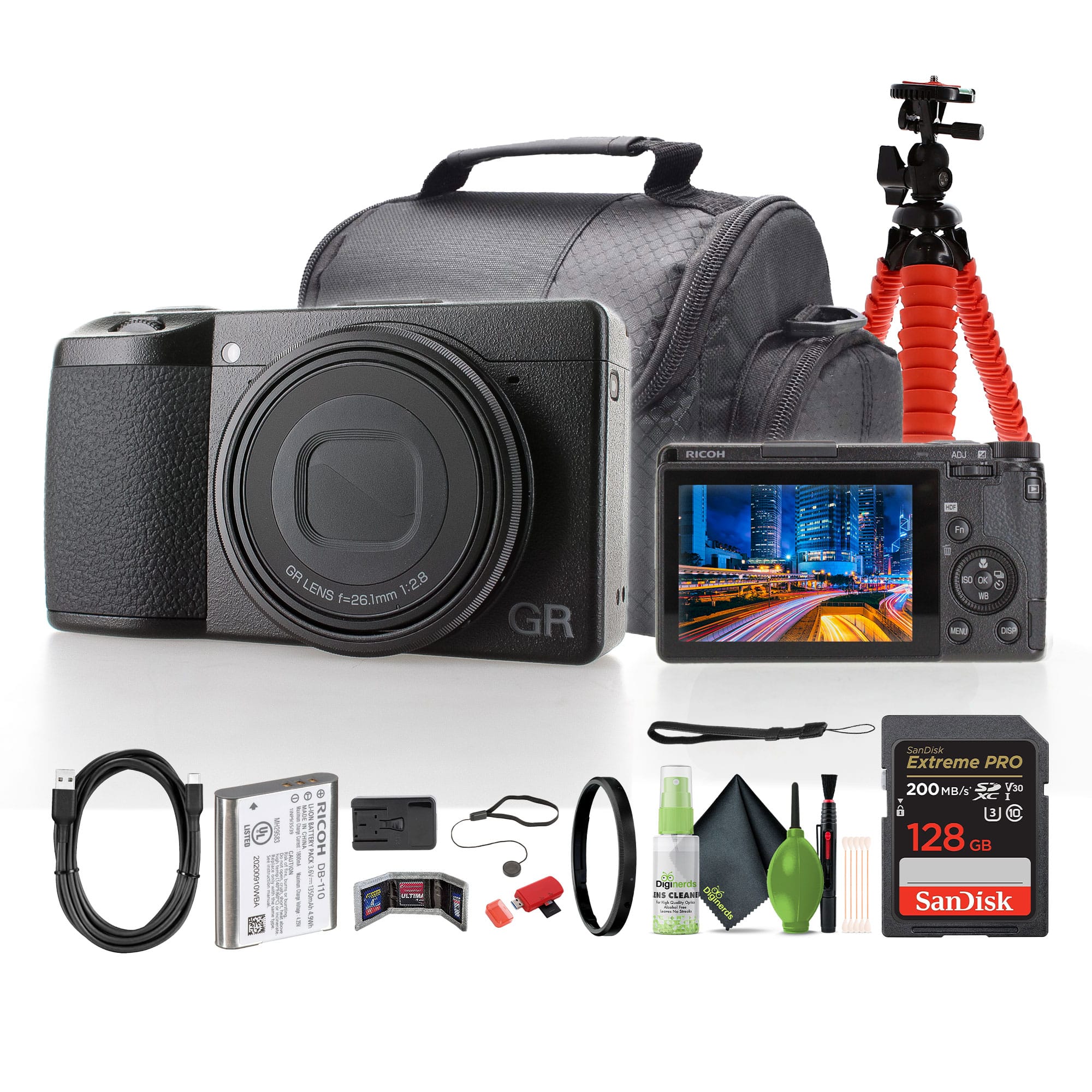 Ricoh - GR IIIx HDF Compact Portable Digital Camera + 64GB Memory Card + Camera Bag + More - Black