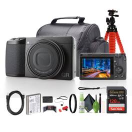 Ricoh - GR IIIx HDF Compact Portable Digital Camera + 64GB Memory Card + Camera Bag + More - Black