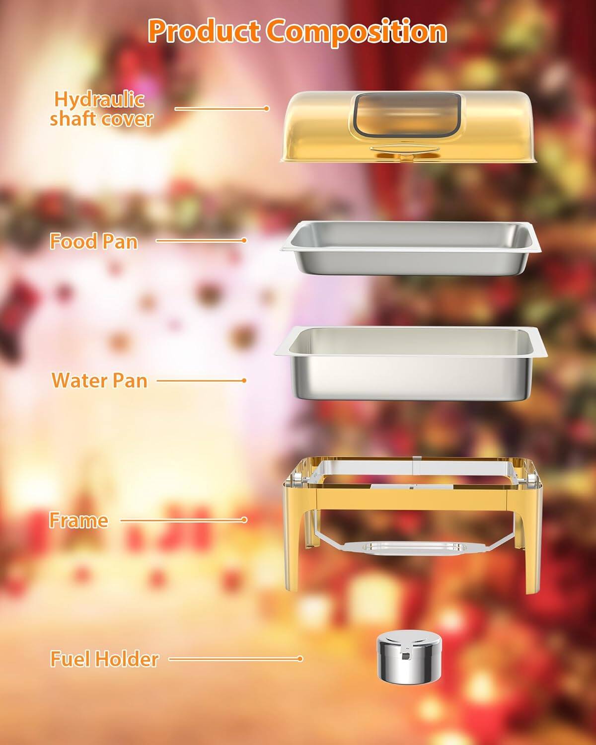 Product Composition  
- Hydraulic shaft cover  
- Food Pan  
- Water Pan  
- Frame  
- Fuel Holder