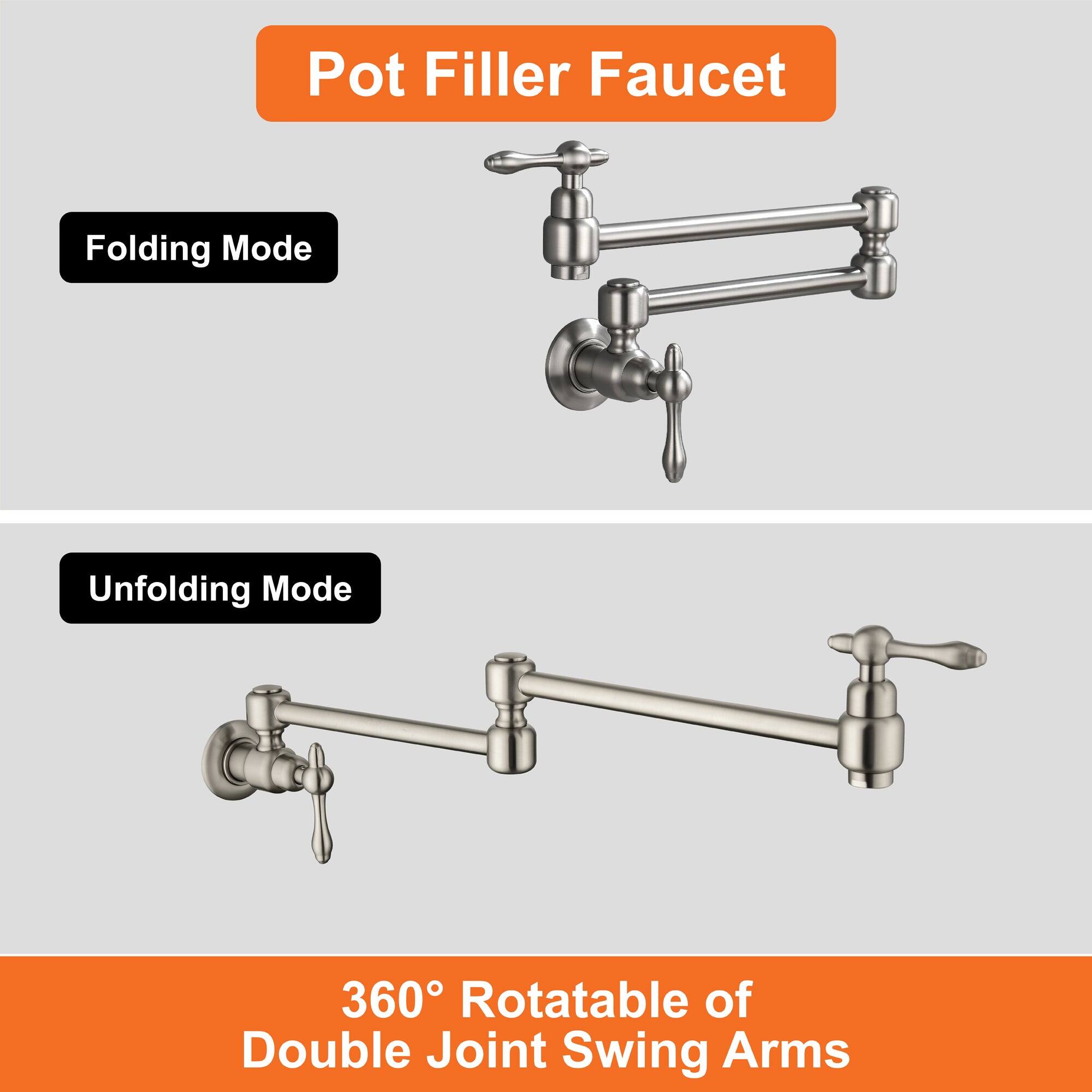 Pot Filler Faucet

Folding Mode

Unfolding Mode

360° Rotatable of Double Joint Swing Arms
