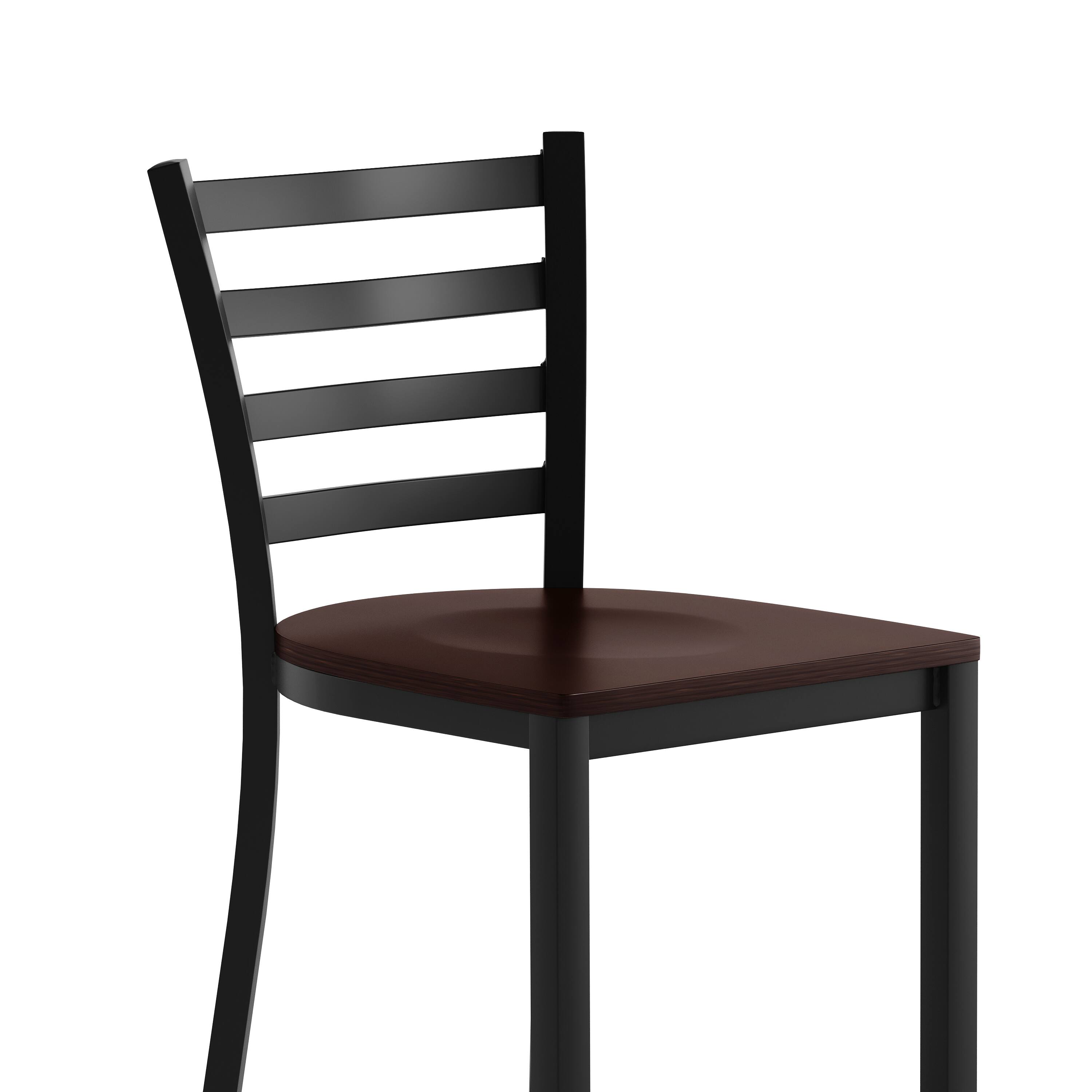 Alt View 10. Emma + Oliver - Ladder Back Metal Restaurant Counter Stool - Upholstered Seat - Walnut Wood Seat/Black Metal Frame.