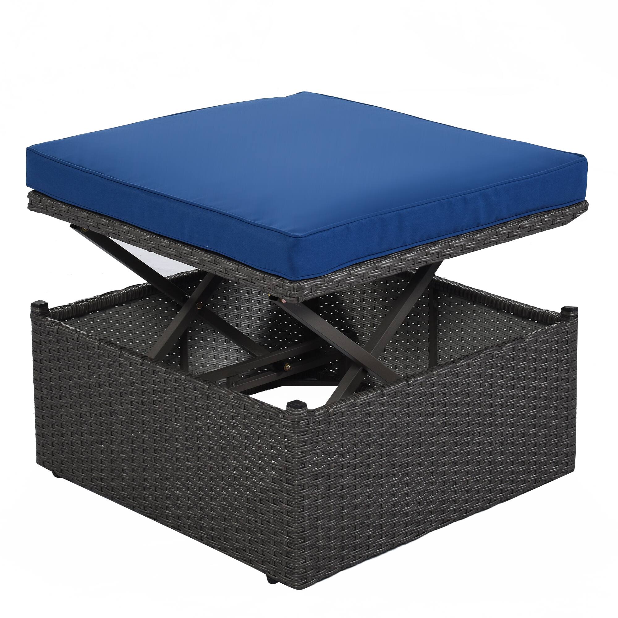 Alt View 8. Mondawe - Outdoor Wicker Rectangle Daybed with Retractable Canopy and Washable Cushions - Blue.