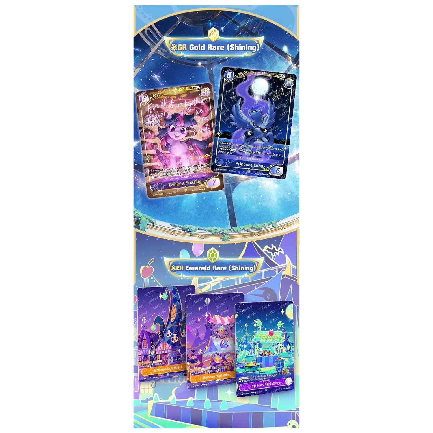 XGR Gold Rare (Shining)  
all US father Barther From we  
Capal Konga Adventume  
HR KYLON  
Twilight Sparkle,  
Princess Lunary - 7  
6  
XER Emerald Rare (Shining)  
donne UCYAR KAYOU poso nama UCTAL VENDU verail KNOU non UGUN NGAVY SODIA  
Nightolitrios be Nightmare Night.Sqlare -