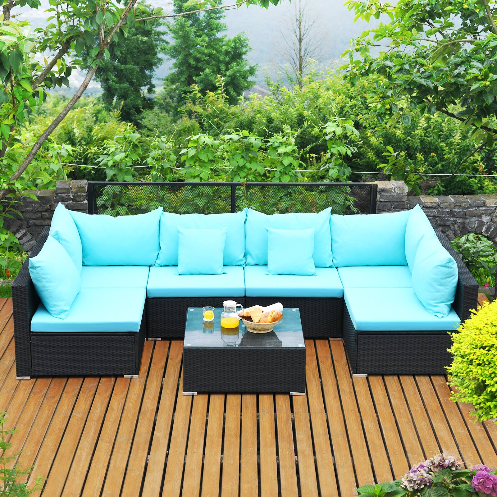 Alt View 1. Costway - Costway 7PCS Patio Wicker Sofa Set Sectional Conversation Furniture Set Garden - Turquoise.