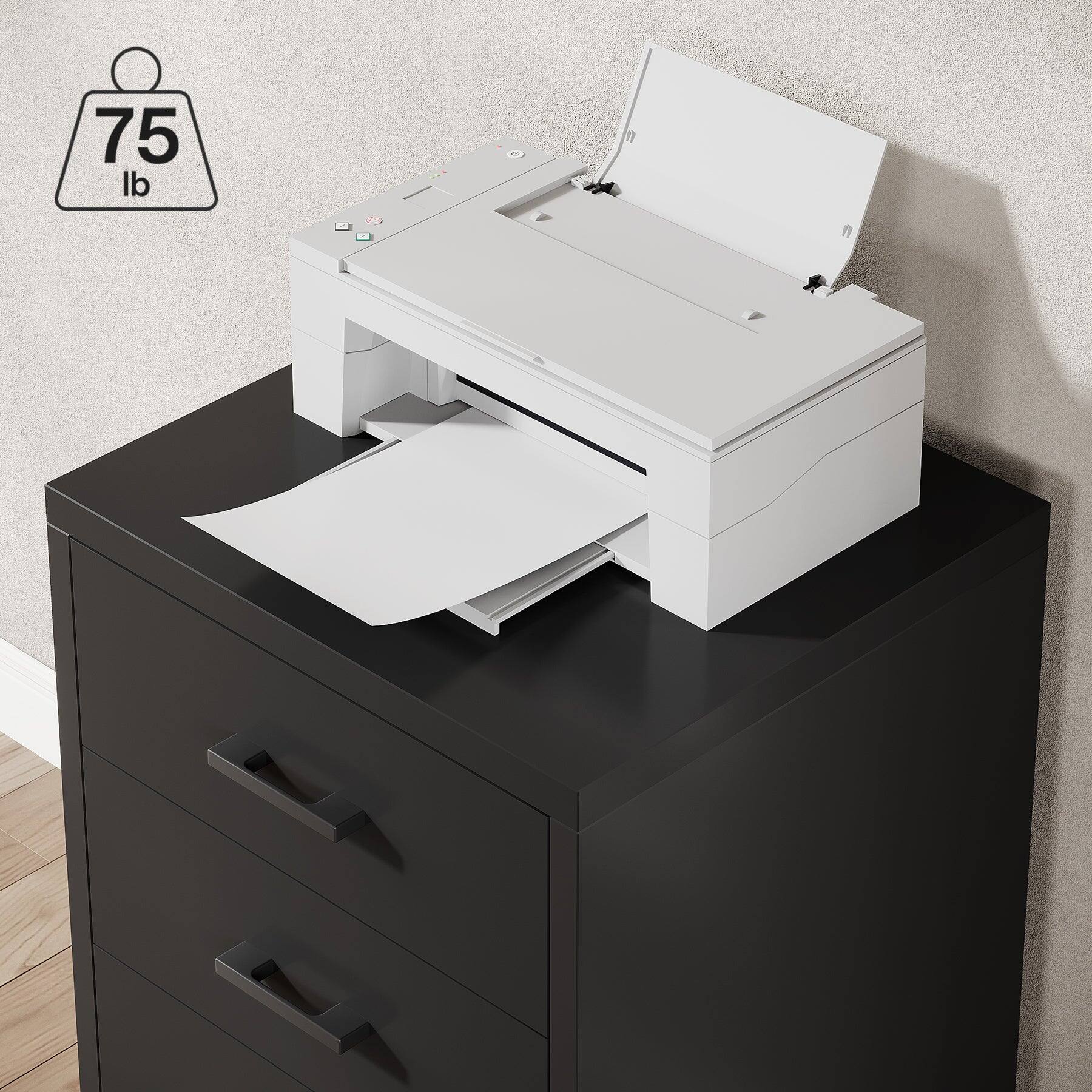 Alt View 3. Tribesigns - Office Computer Desk with Wooden Frame, Storage Drawers, for Computer Work, Writing and Study in Home Offices - Black.