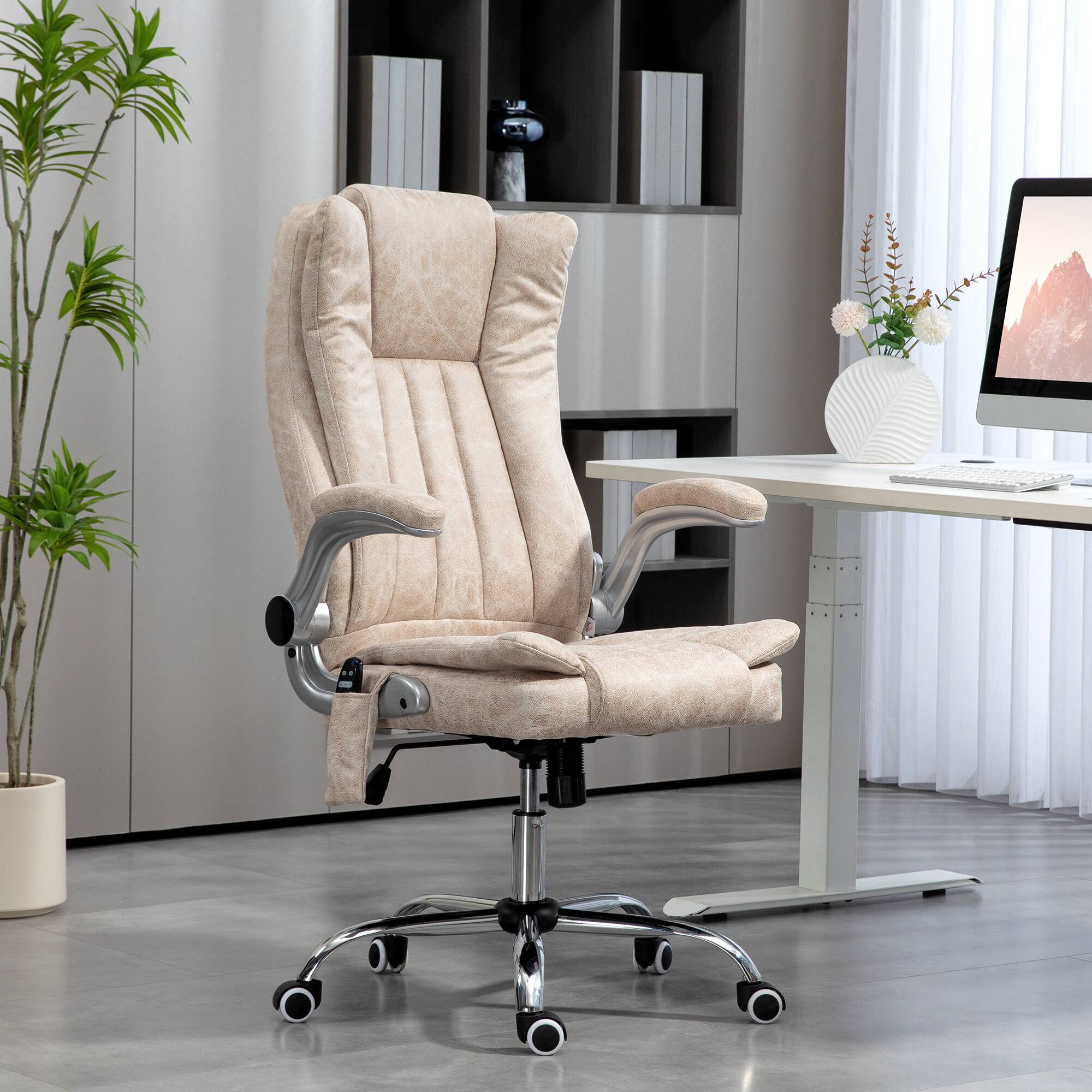Alt View 1. Homcom - ​​High Back Vibration Massage Office Chair, Heated Computer Chair with Flip-up Armrest & Swivel Wheels​​ - Cream White.