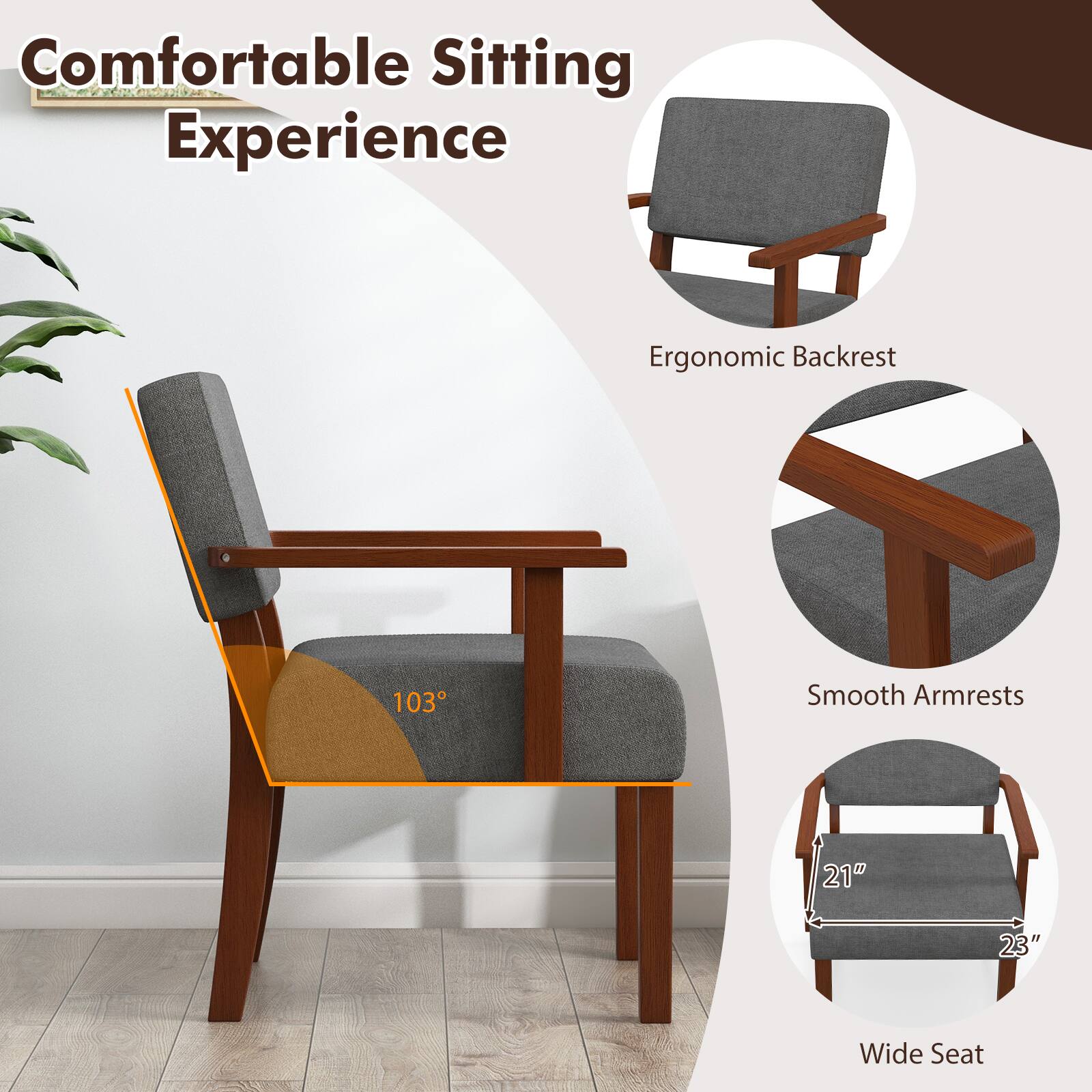 Comfortable Sitting Experience
Ergonomic Backrest
Smooth Armrests
Wide Seat