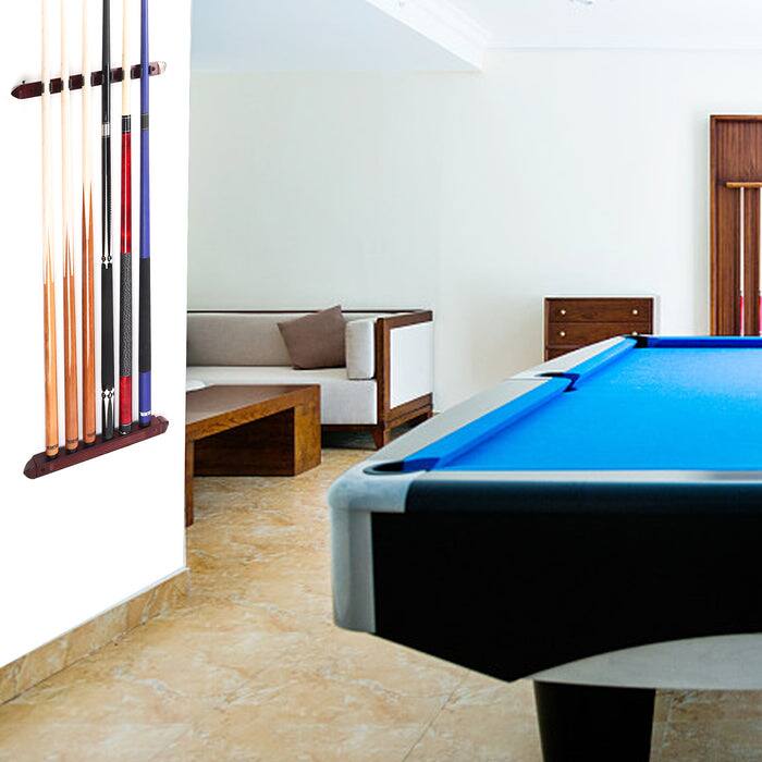 Alt View 2. GSE Games & Sports Expert - 2-Piece Wood 6 Billiard Pool Cue Rack Wall Mounted Holders, Pool Cue Sticks Wall Rack Set - Mahogany - Mahogany.