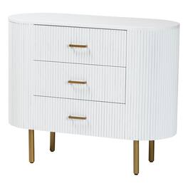 bali & pari - Beyla Mid-Century Fluted Wood and Gold Metal 3-Drawer Dresser - White/Gold